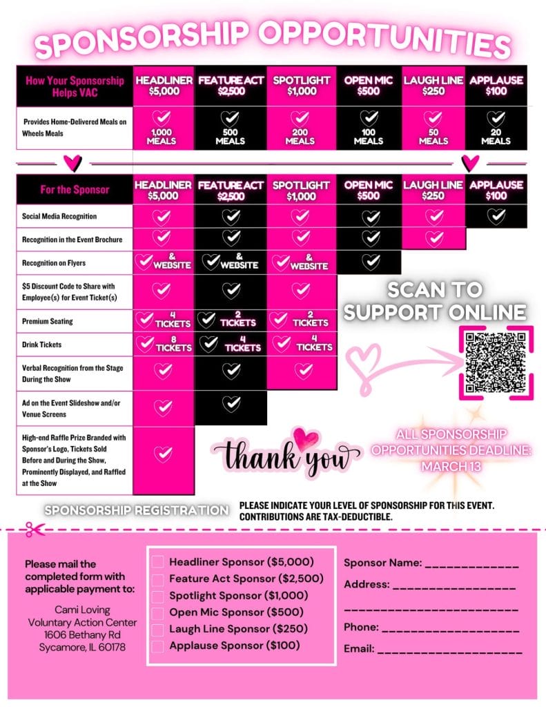 Sponsorship Opportunities flyer for Supporting VAC